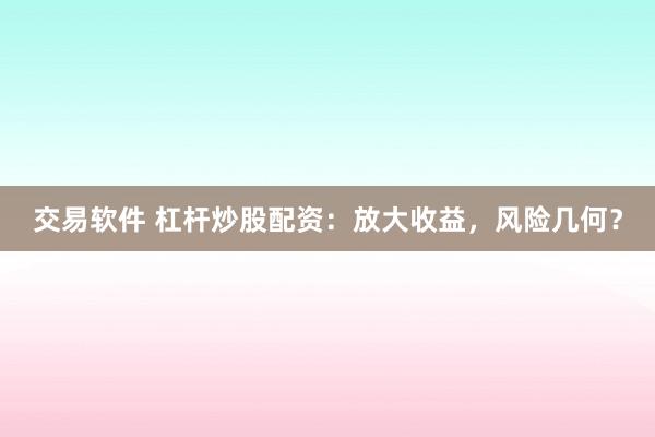交易软件 杠杆炒股配资：放大收益，风险几何？