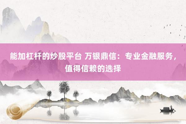 能加杠杆的炒股平台 万银鼎信：专业金融服务，值得信赖的选择