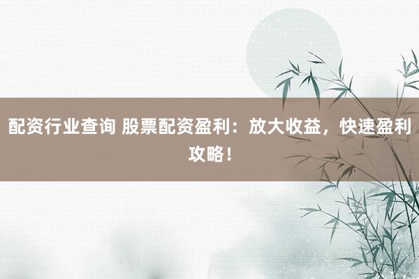 配资行业查询 股票配资盈利：放大收益，快速盈利攻略！
