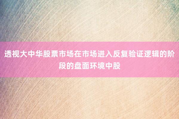透视大中华股票市场在市场进入反复验证逻辑的阶段的盘面环境中股